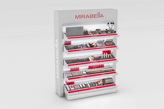 Mirabella Beauty Salon & Spa Retail Makeup Display for licensed professionals & makeup artist on white background