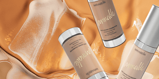 Mirabella Beauty Invincible Anti-Aging Mineral Foundation Products on Yellow Background