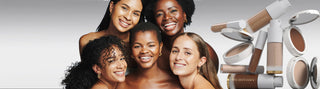 Multiple models of diverse ethnicities showcasing Mirabella Foundations and Pure Press Mineral Powders for all skin tones