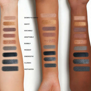 True to You Nude Eyeshadows swatched on different skin tones, showcasing the diverse range of 9 eyeshadow shades.