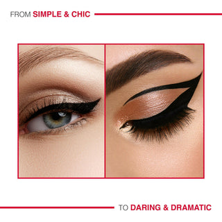 Mirabella Black Magic Marker Eyeliner: Model demonstrates bold color payoff with precise for a dramatic eye look & Longwear