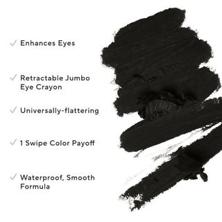 Close-up of Mirabella Blackmail Eye Crayon: Shows creamy texture and bold black color, ideal for creating dramatic eye looks