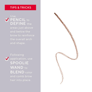 Mirabella Brow Pencil close-up: Focuses on the fine tip and smooth application, perfect for creating detailed, natural-looking brows