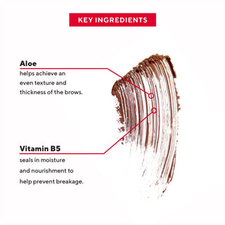 Swatch of Mirabella Brow Shaper, displaying its texture and key ingredients for achieving a flawless brow shape.