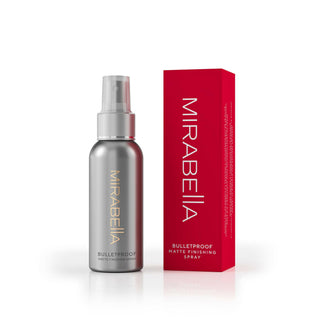 Mirabella Bulletproof Matte Finishing Spray in a sleek bottle, designed for a long-lasting matte finish & oil control with red packaging