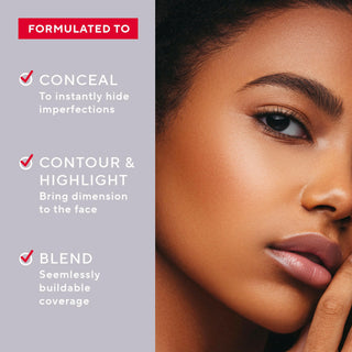 Model with applied Mirabella Perfecting Concealer, highlighting its smooth application & effortless finish - tips for conceal, highlight, & blend.