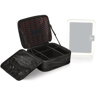 Close-up of bright LED mirror in Mirabella Makeup Kit Travel Bag, ideal for precise makeup application in any lighting