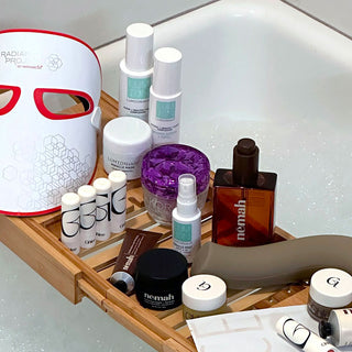 Mirabella's 7-Color Phototherapy LED Facial Mask displayed with other skincare and wellness goods sold on Poosh.com.