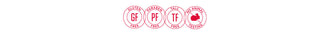 Image of Mirabella's "paraben-free, gluten-free, talc-free, and animal cruelty-free" circle logos in the brand's signature red on a white background. 