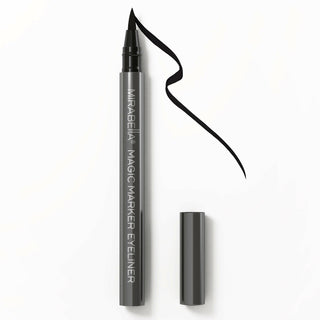 Mirabella Black Magic Marker Eyeliner: Sleek black packaging on a white background with a precise applicator for defined lines