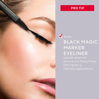 Mirabella model with Black Magic Marker Eyeliner: Pro Tip to store liner upside down to ensure ink flows for perfect application