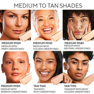 Invincible for All Anti Aging HD Foundation shades Medium to Tan 
with models that accurately show the shade with swatch next to face for comparison.