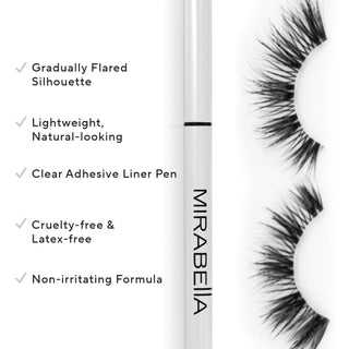 Close-up of Mirabella Mink Effect Faux Lashes & adhesive pen, showcasing their voluminous, natural-looking design for a dramatic eye effect