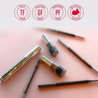 Quick Brow core value product image showing brow pencil, brow shaper,  & powder for easy brow shaping & filling, highlighting the sleek design.