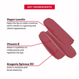 Swatch of Mirabella Sealed With a Kiss Lipstick on skin, showing its rich pigmentation and smooth finish - key ingredients & benefits.