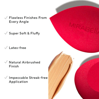 Mirabella Precision Pro Makeup Sponge in red, latex-free blender designed for professional-grade, streak-free makeup application.