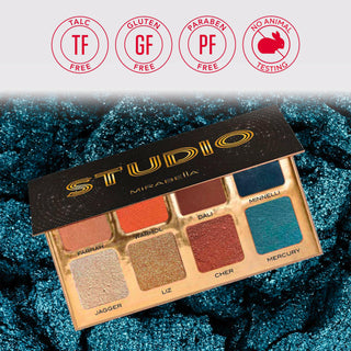 Lifestyle Image eyeshadows from the Mirabella Studio Talc Free, demonstrating a bold, glamorous eye makeup look