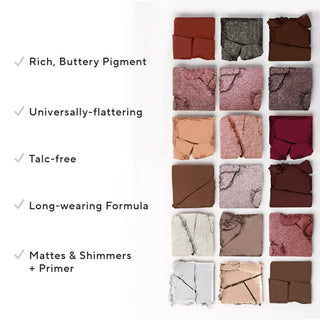 True To You Buff Eyeshadow Palette swatches & text highlights its rich pigment, talc-free, long-wearing formula & many other benefits.