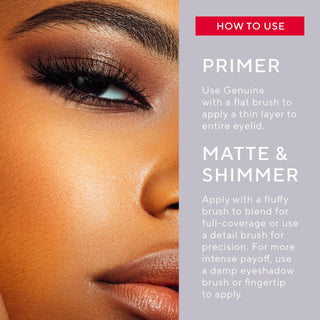 True To You Nude Eyeshadow model close-up of eye alongside key tips on how to apply the eyeshadows & primer for best results.