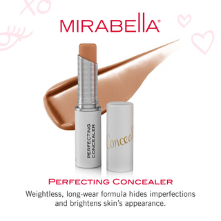 Mirabella Beauty Perfecting Concealer in enhanced formula, concealing imperfections and brightening with a lightweight, full-coverage finish