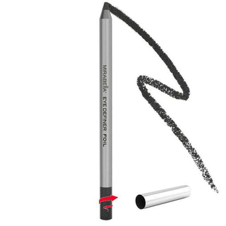 Mirabella Retractable Eye Definer in black, perfect for creating bold, defined, smoky eye looks for on white background with swatch texture