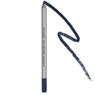 Mirabella Eye Definer in Foil Shade packaging highlighting the retractable design and built-in sharpener on white background waterline safeSmoky Black eyeliner pencil used for winged and long lasting